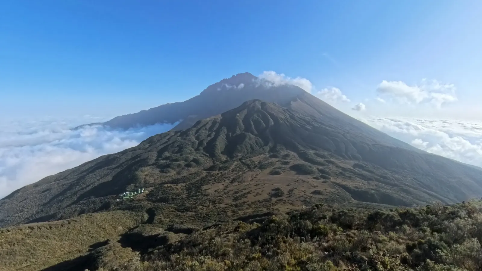 Mount Meru's ash cone rising above a sea of cloud