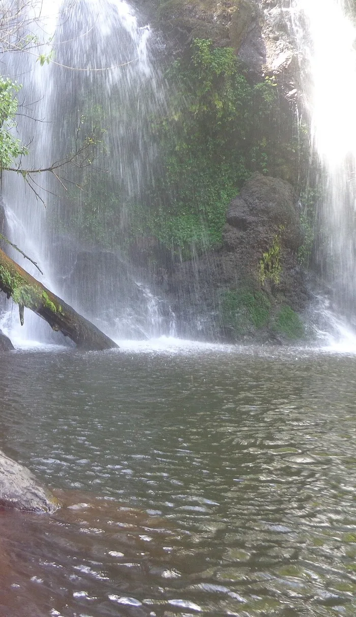 Kinukamori Falls pouring into its forest pool at Marangu
